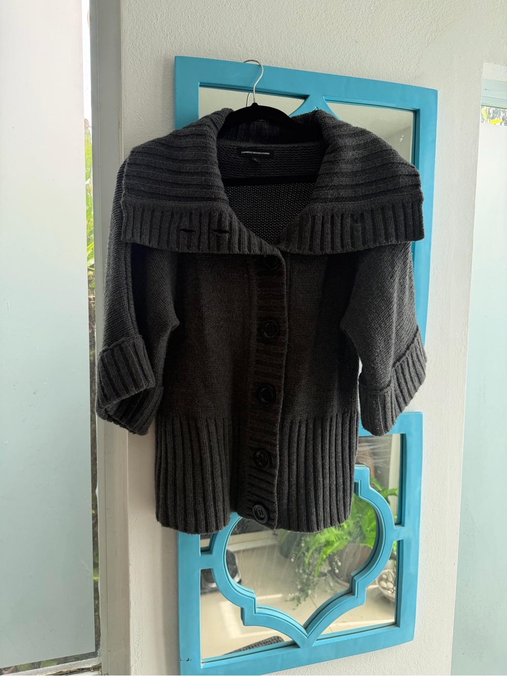 Express Charcoal Gray Wool Blend Shawl-Collar Button Cardigan - Picture 9 of 11